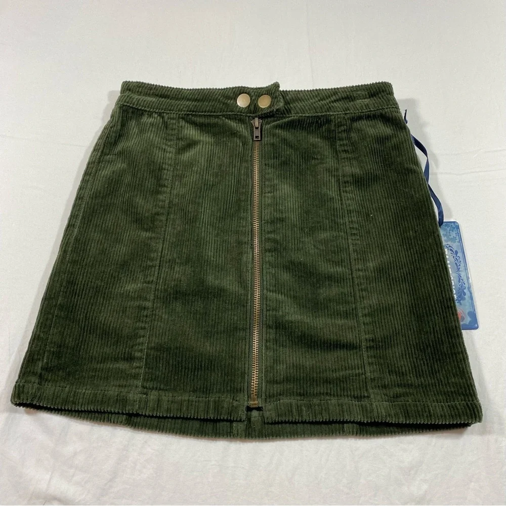 NWT Blue Spice Mini Skirt Corduroy ZipUp Autumn Emerald Green Cute Casua…